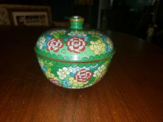Vintage Antique Early 1900s Chinese Brass Cloisonne Enamel Bowl With Lid