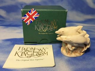 Retired Harmony Kingdom " Sunday Swim " Dolphins Box Figurine Tjdo W/ Box Euc
