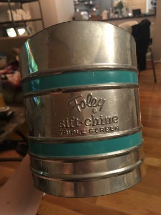 Foley Sift Chine Triple Screen Flour Sifter With Turquoise Bands Vintage Antique