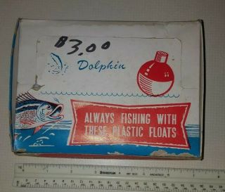 12 Vintage Dolphin 1 - 3/4 " Round Fishing Cork Bobbers Float Nos Display Box