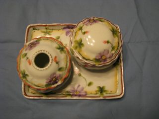 Antique Nippon Te - Oh China Hand Painted Porcelain Trinket & Hair Receiver W/lids