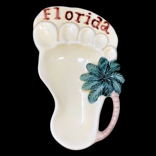Vintage Florida Ceramic Spoonrest Footprint Palm Tree Souvenir