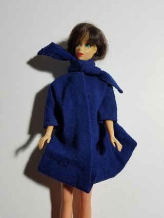Barbie Size Vintage Clone & Handmade Navy Blue Coat With Scarf - No Doll