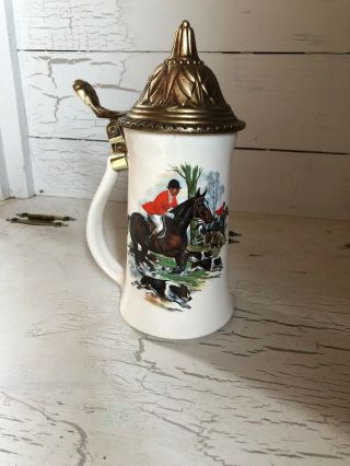 English Fox Hunting Scene Nelson Mccoy Pottery Beer Stein 8.  5 " Tall