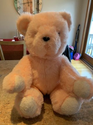Vintage 1984 Vermont Teddy Bear Company Pink Plush Stuffed Animal Jointed 18”