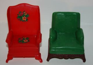 Vintage Marx Dollhouse Furniture Living Room Chairs Green And Red