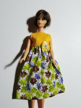 Barbie Size Vintage Handmade Gold,  Green,  Purple,  Brown Flower Dress - No Doll