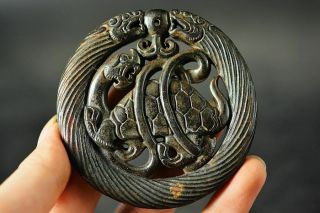 Delicate Chinese Old Jade Carved Dragon/turtle Snake Pendant J39