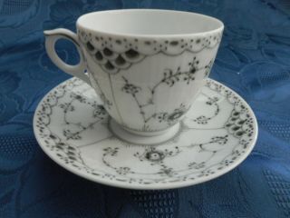 Royal Copenhagen White Cup & Saucer Black Trim Fluted In The Box