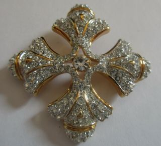 Swarovski Swan Signed Clear Crystal Maltese Gold Pave Pin Brooch