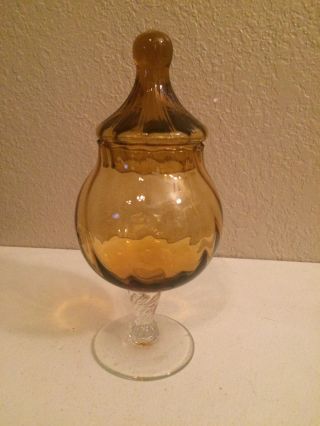 Amber Brown Blown Glass Compote With Lid Footed Apothecary