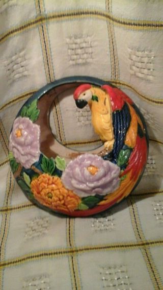 Vintage Parrot Majalica Style Hanging Planter Or Wall Pocket Two - Sided Japan