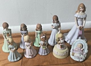 10 Vtg Enesco Porcelain Doll Figurines Birthday Girls & Music Box