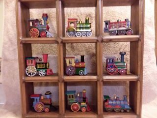 8 Hallmark Tin Locomotive Ornaments 1982 - 1989 (complete Set) In Wooden Case