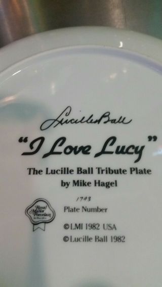 I LOVE LUCY The Lucille Ball Tribute Plate w/Box and Certificate 3