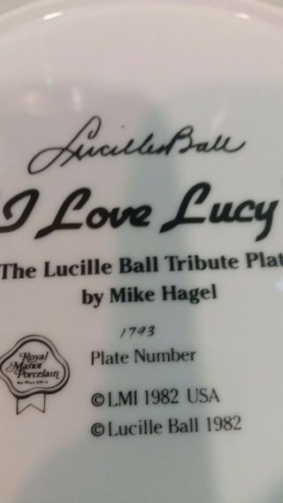 I LOVE LUCY The Lucille Ball Tribute Plate w/Box and Certificate 4