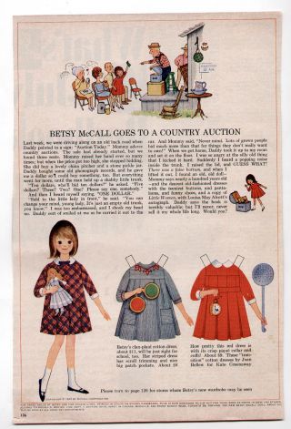 Vintage Betsy Mccall Goes To A Country Paper Dolls 1965 Uncut