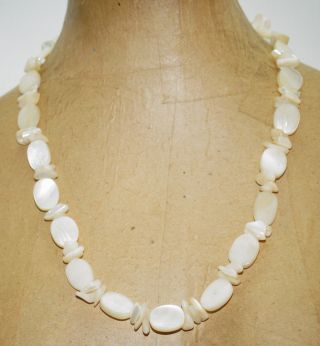 Unique Antique Vintage Mother Of Pearl Oval Beads Necklace 24 "