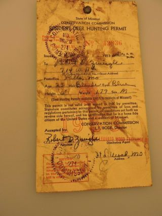 1953 Missouri Deer Hunting License