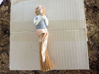 Vintage Half Doll Wisk Brush Broom Victorian Lady With Satin Ribbon Wrap