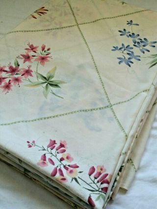 Vintage Jc Penney Twin Size Flat Sheet Delicate Floral Green Lattice On Ivory