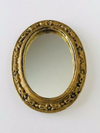Vintage Antiqued Gold Gilt Italy Mirror Carved Small Oval Wall 3.  75 X 5 Frame
