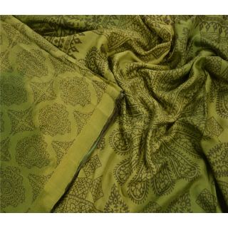 Sanskriti Vintage 100 Pure Silk Saree Green Floral Printed Sari Craft Fabric