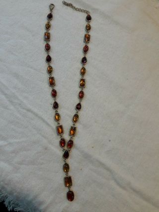 Vintage Multi - Color Stone Necklace In Antique Gold Finish And Earrings