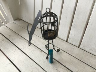 Vintage Small Metal Birdcage With Dangling Cats And Brass Mouse 8 1/2” Tall 4