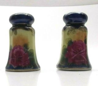 2 Vintage Porcelain Nippon? Salt & Pepper Shakers Hand Painted Rose