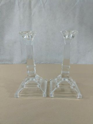 Heavy Clear Glass Crystal Candle Stick Holders 8 " J9