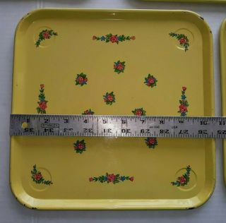 Set of 8 Vintage Floral Roses Yellow Tin Square Trays 4