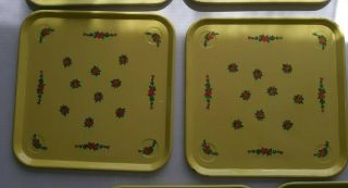 Set of 8 Vintage Floral Roses Yellow Tin Square Trays 5