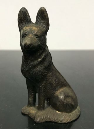 Vintage Cast Metal Sitting Dog Miniature Art Figurine Statue