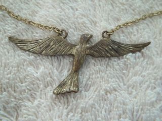Vintage Large Bird Pendant,  Antique Gold Tone Metal,  Detailed Feather Pattern 2