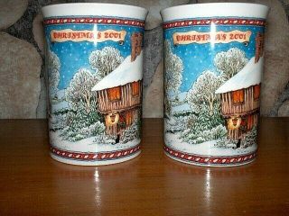 2 Matching Dunoon CHRISTMAS 2001 Fine China Tea Cup England Sue Scullard Coffee 3