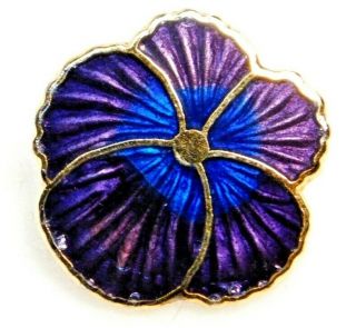 Antique Vtg Victorian Enamel Button Purple Pansy 3/4 B4