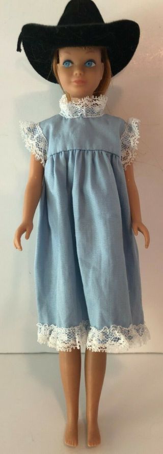 Vintage 1963 Barbie Skipper Brunette Hair Blue Eyes Straight Leg Cowgirl Outfit