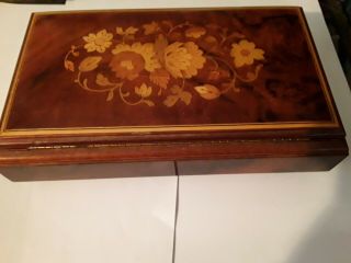 Vintage Inlaid Wood Music Box 10×5 2