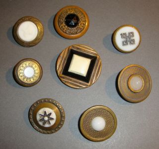 Antique Large Brass And Glass Buttons