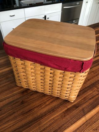 Longaberger File Basket With Wooden Lid And Leather Handle Dated 2004