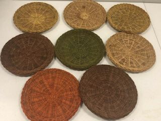 8 Vintage Colored Wicker Paper Plate Holders Picnic Party Rattan Hong Kong