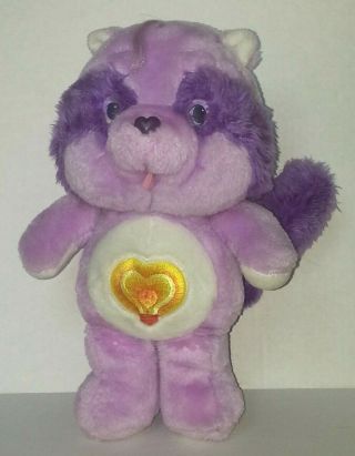 Vintage Bright Heart Raccoon Care Bear Cousins Purple 13 Inch Plush 1984 Kenner