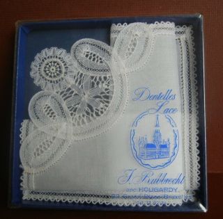 Boxed Antique Dentelles Lace Handkerchief Bruxelles Belgium Rubbrecht Hougardy