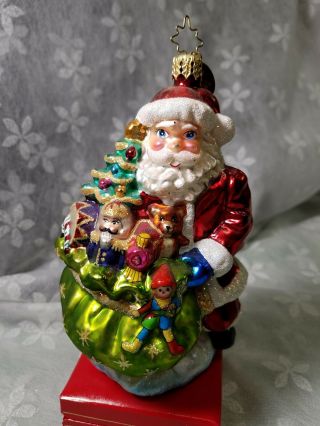Christopher Radko Hand Blown Glass Santa Ornament Deluxe Delivery Toy Bag Cb
