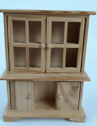 EHI Miniature Dollhouse Furniture Natural Unfinished Wood Hutch 4