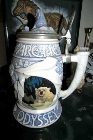 Large Ceramic Stein Mug Arctic Odyssey Polar Bears Walrus Avon Collectible 2001