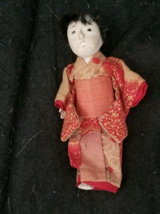 Vintage Japanese Oriental Gofun Ichimatsu Tiny Miniature Doll 4 1/4 "