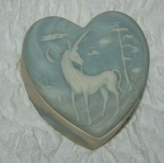 Vintage Incolay Stone Unicorn Trinket Jewelry Box Heart Blue White Handcrafted