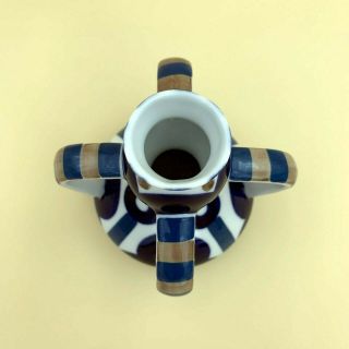 SARGADELOS Small Bud Vase Spanish Porcelain Blue Ochre Teal on White 4 HANDLE 4